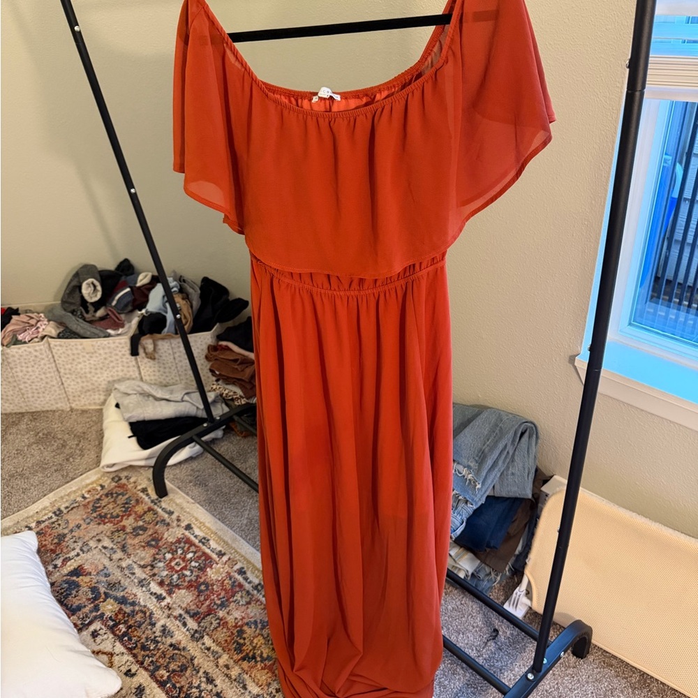 Baltic Born Off-Shoulder Maxi Dress in Rust